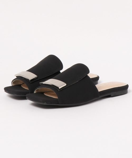 KOBE LETTUCE（コウベレタス）の「スクエアモチーフ金具付き甲深フラットサンダル（サンダル・レディース・ホワイト/ブラック/シルバー/ブルー系その他/レオパード・LL/S/M/L）」の12枚目の写真