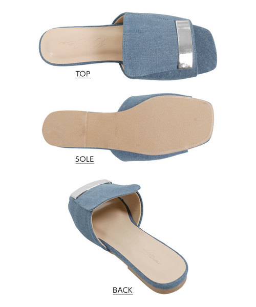 KOBE LETTUCE（コウベレタス）の「スクエアモチーフ金具付き甲深フラットサンダル（サンダル・レディース・ホワイト/ブラック/シルバー/ブルー系その他/レオパード・LL/S/M/L）」の19枚目の写真