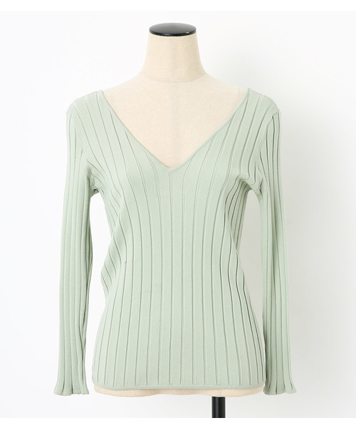 BLACK BY MOUSSY(ブラックバイマウジー)の「washable deep v knit(ニット/セーター)」|ライトグリーン