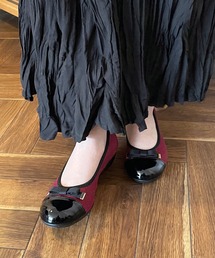 日本製 バレエシューズ バイカラー リボン エナメル