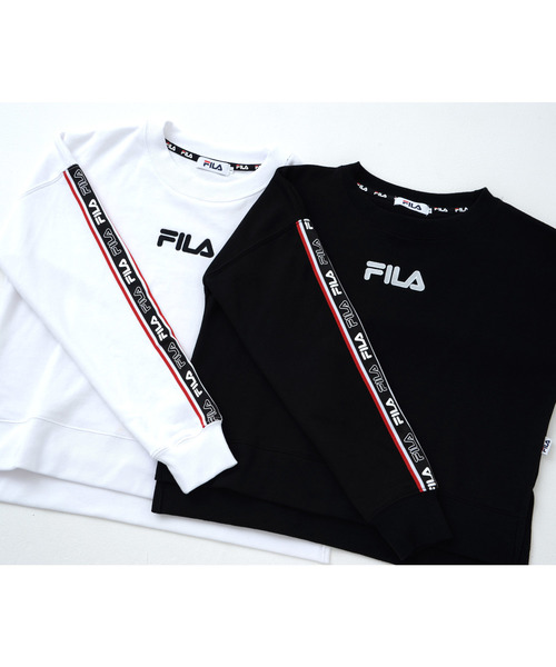 FILA（フィラ）の「FILA/フィラ ロゴテープ ショート丈 トレーナー ビッグシルエット スウェット（スウェット・レディース・ホワイト/ブラック/杢グレー・M/L）」の4枚目の写真
