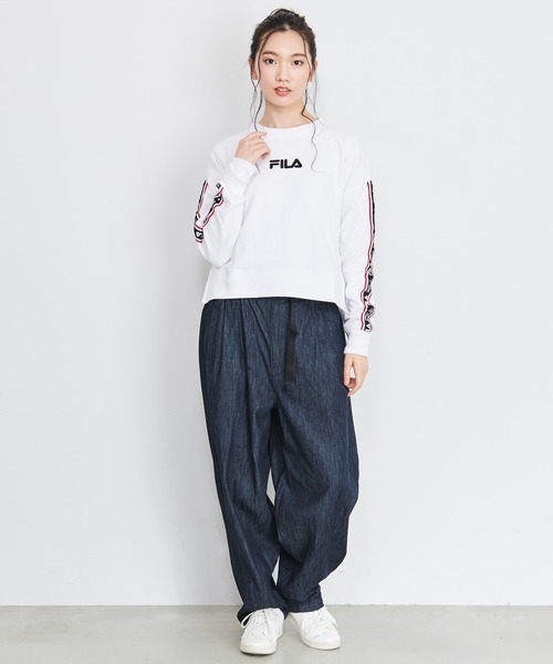 FILA（フィラ）の「FILA/フィラ ロゴテープ ショート丈 トレーナー ビッグシルエット スウェット（スウェット・レディース・ホワイト/ブラック/杢グレー・M/L）」の19枚目の写真