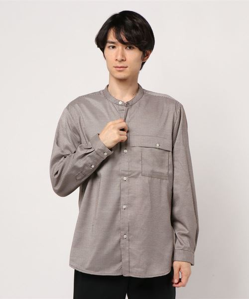 JUNRED（ジュンレッド）の「ハウンドトゥースバンドカラーシャツ（シャツ/ブラウス・メンズ・ダークブラウン/グレー系その他・S/M/L）」の2枚目の写真