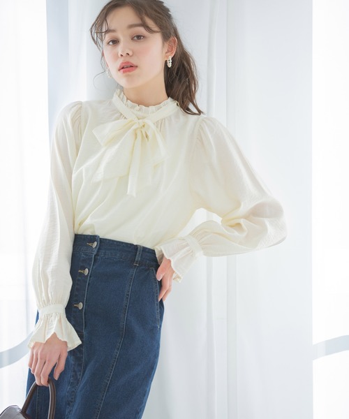 Heather(ヘザー)の「サテンライクハイネックフリルブラウス 874505(シャツ/ブラウス・レディース・ホワイト/アイボリー/ブラック・FREE)」の3枚目の写真