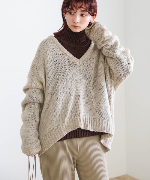 select MOCA(セレクトモカ)の「ハイネックオーバーリブリンキングニット(ニット/セーター・レディース・ベージュ/ブラウン/ミント・FREE)」の16枚目の写真