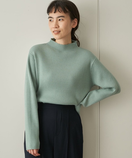 AMERICAN HOLIC（アメリカンホリック）の「モックネックリブニットプルオーバー（ニット/セーター・レディース・ブラック/ブラウン/オフホワイト/サックスブルー/グレー系その他/ライトベージュ/テラコッタ・M/L）」の7枚目の写真