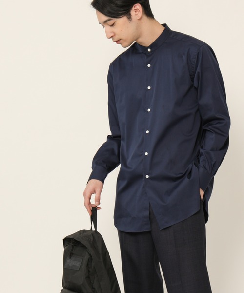 KASHIYAMA（カシヤマ）の「バンドカラーロングスリーブ　サテンストレッチ　ロングテイルシャツ（シャツ/ブラウス・メンズ・ネイビー/ブルー/ホワイト・マルチサイズ）」の2枚目の写真