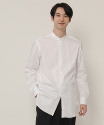 KASHIYAMA | バンドカラーロングスリーブ　サテンストレッチ　ロングテイルシャツ(シャツ/ブラウス)