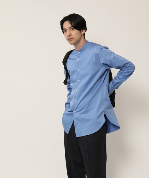 KASHIYAMA（カシヤマ）の「バンドカラーロングスリーブ　サテンストレッチ　ロングテイルシャツ（シャツ/ブラウス・メンズ・ネイビー/ブルー/ホワイト・マルチサイズ）」の3枚目の写真