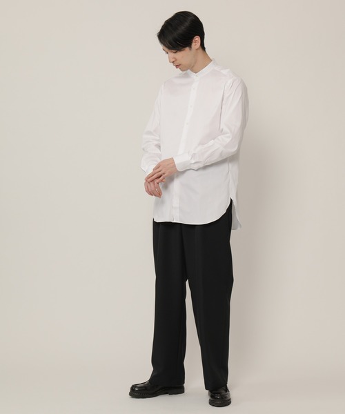 KASHIYAMA（カシヤマ）の「バンドカラーロングスリーブ　サテンストレッチ　ロングテイルシャツ（シャツ/ブラウス・メンズ・ネイビー/ブルー/ホワイト・マルチサイズ）」の4枚目の写真