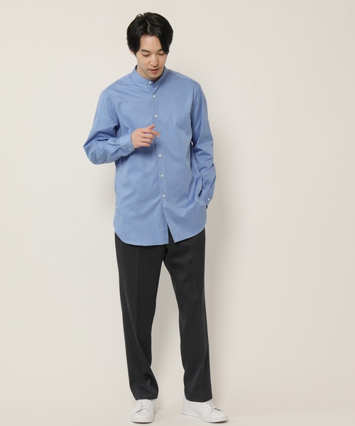 KASHIYAMA（カシヤマ）の「バンドカラーロングスリーブ　サテンストレッチ　ロングテイルシャツ（シャツ/ブラウス・メンズ・ネイビー/ブルー/ホワイト・マルチサイズ）」の9枚目の写真