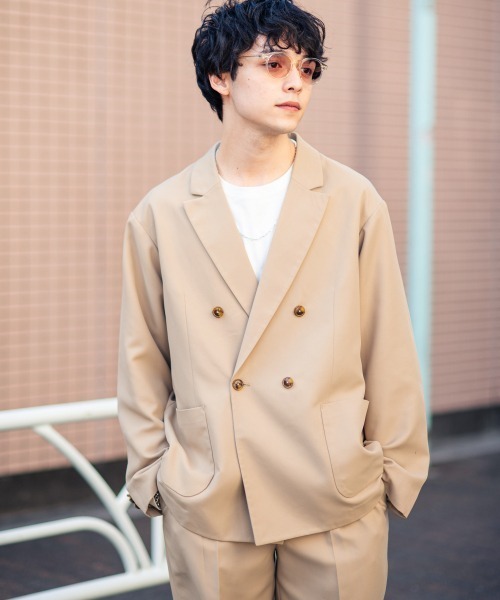 RAGEBLUE（レイジブルー）の「＜セットアップ着用可能＞PEダブルテーラードジャケット/928663（テーラードジャケット・メンズ・ベージュ/オフホワイト/ブラック・MEDIUM/LARGE）」の3枚目の写真