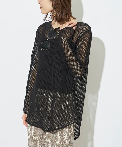 prose verse（プロズヴェール）の「《WEB限定》ラウンドヘムメッシュニット（Tシャツ/カットソー・レディース・アイボリー/ブラック・ﾌﾘ-）」の7枚目の写真