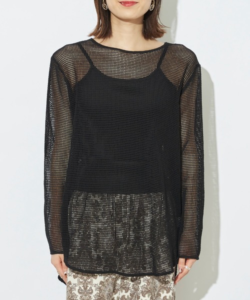 prose verse（プロズヴェール）の「《WEB限定》ラウンドヘムメッシュニット（Tシャツ/カットソー・レディース・アイボリー/ブラック・ﾌﾘ-）」の5枚目の写真