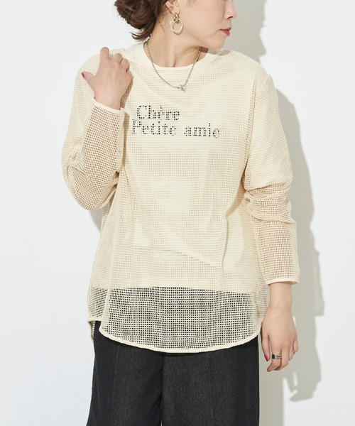 prose verse（プロズヴェール）の「《WEB限定》ラウンドヘムメッシュニット（Tシャツ/カットソー・レディース・アイボリー/ブラック・ﾌﾘ-）」の4枚目の写真