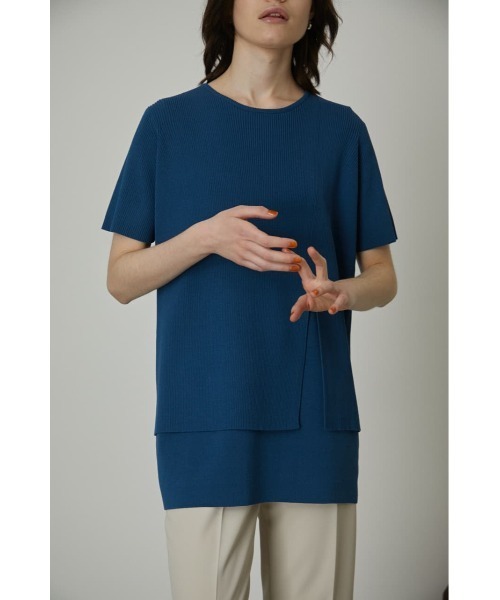 RIM.ARK ブルーグレー トップス　五分丈 サイズ38 RIM.ARK（リムアーク）の「Rib layerd long tops（Tシャツ