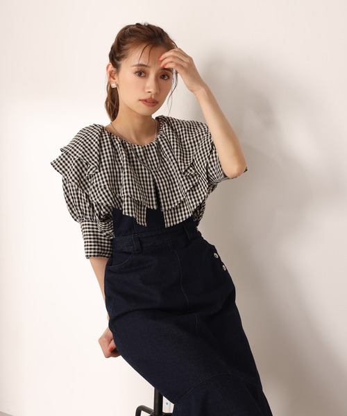 one after another NICE CLAUP（ワンアフターアナザーナイスクラップ）の「ラッフルフリルブラウス（シャツ/ブラウス・レディース・オフホワイト/ブラック/ブラック系その他/グリーン/コーラルピンク・FREE）」の9枚目の写真