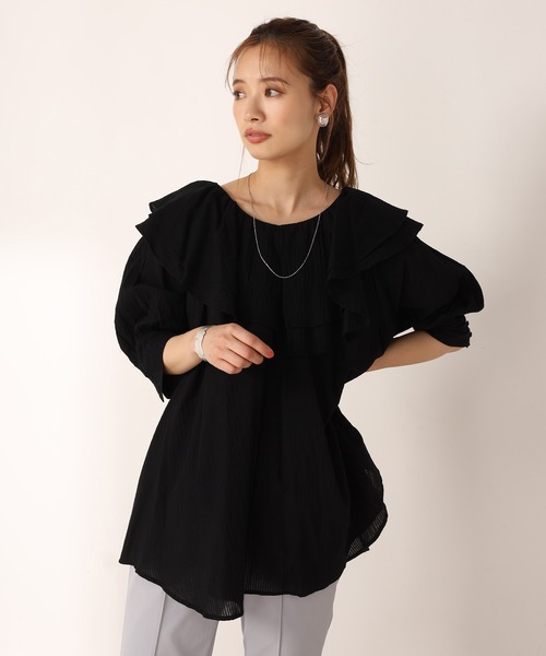 one after another NICE CLAUP（ワンアフターアナザーナイスクラップ）の「ラッフルフリルブラウス（シャツ/ブラウス・レディース・オフホワイト/ブラック/ブラック系その他/グリーン/コーラルピンク・FREE）」の8枚目の写真