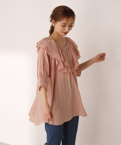 one after another NICE CLAUP（ワンアフターアナザーナイスクラップ）の「ラッフルフリルブラウス（シャツ/ブラウス・レディース・オフホワイト/ブラック/ブラック系その他/グリーン/コーラルピンク・FREE）」の12枚目の写真