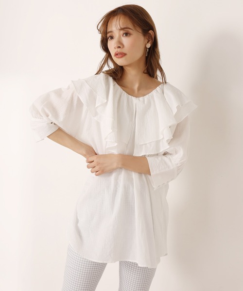 one after another NICE CLAUP（ワンアフターアナザーナイスクラップ）の「ラッフルフリルブラウス（シャツ/ブラウス・レディース・オフホワイト/ブラック/ブラック系その他/グリーン/コーラルピンク・FREE）」の13枚目の写真