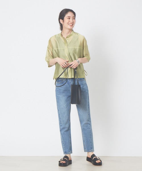 abahouse mavie（アバハウスマヴィ）の「【販売店舗限定】サイドリボンシアーショートシャツ（シャツ/ブラウス・レディース・ブラック/グレイッシュベージュ/ライム/ブルー・フリー）」の7枚目の写真