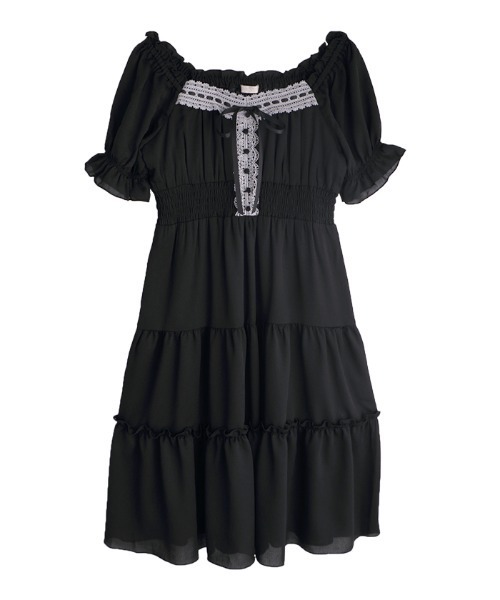 axes femme POETIQUE（アクシーズファムポエティック）の「オフショルティアードＯＰ（ワンピース・レディース・キナリ/ラベンダー/ブラック・MEDIUM）」の3枚目の写真