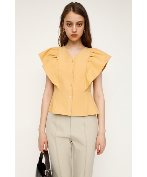 Non non dorl collection フリル付きダークブラウントップス SLY（スライ）の「V/N FRILL TOPS Vネック フリル トップス