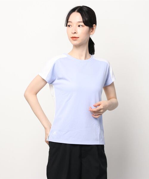 新品✨アディダスゴルフ　上下　半袖シャツ　プリントスカート　 白　ブルー　L セール】プライムブルー 半袖キャップスリーブクルーネック