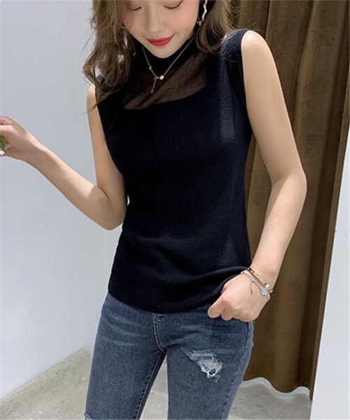 MAISON DE THERESE(メゾン ド テレーズ)の「ノースリーブ ニットTee(Tシャツ/カットソー・レディース・ブラック/グレー/ライトベージュ・FREE)」の5枚目の写真