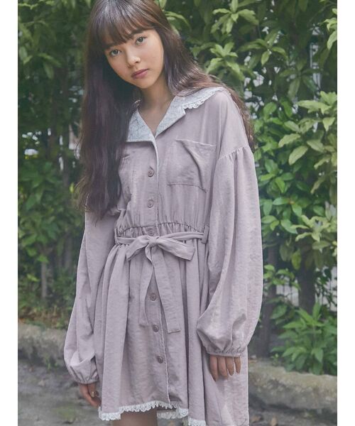 merry jenny（メリージェニー）の「レースカラー2wayトレンチワンピース（ワンピース・レディース・ブラック/ベージュ/ピンク・FREE）」の4枚目の写真