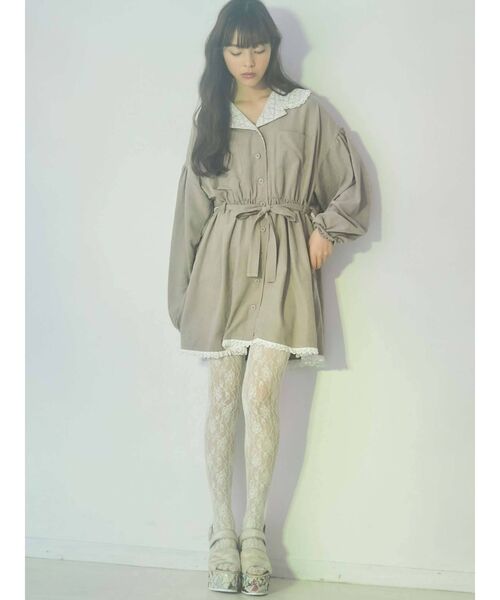 merry jenny（メリージェニー）の「レースカラー2wayトレンチワンピース（ワンピース・レディース・ブラック/ベージュ/ピンク・FREE）」の5枚目の写真