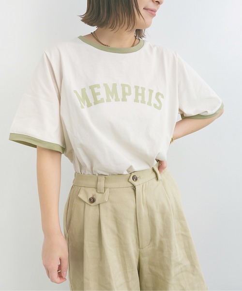 nemne store(ネンネストア)の「プールで泳ぐロゴリンガーT(Tシャツ/カットソー・レディース・ベージュ/オフホワイト/カーキ・F)」の1枚目の写真