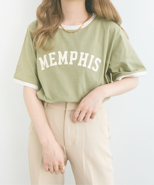 nemne store(ネンネストア)の「プールで泳ぐロゴリンガーT(Tシャツ/カットソー・レディース・ベージュ/オフホワイト/カーキ・F)」の3枚目の写真