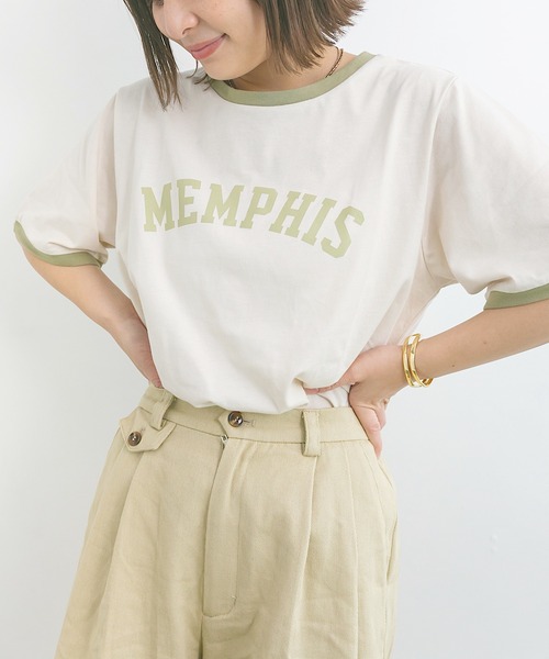 nemne store(ネンネストア)の「プールで泳ぐロゴリンガーT(Tシャツ/カットソー・レディース・ベージュ/オフホワイト/カーキ・F)」の16枚目の写真