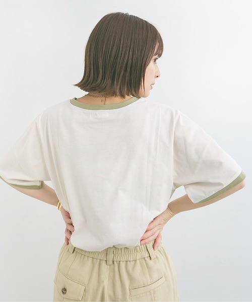 nemne store(ネンネストア)の「プールで泳ぐロゴリンガーT(Tシャツ/カットソー・レディース・ベージュ/オフホワイト/カーキ・F)」の7枚目の写真