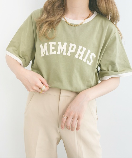 nemne store(ネンネストア)の「プールで泳ぐロゴリンガーT(Tシャツ/カットソー・レディース・ベージュ/オフホワイト/カーキ・F)」の15枚目の写真