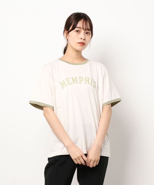 nemne store(ネンネストア)の「プールで泳ぐロゴリンガーT(Tシャツ/カットソー・レディース・ベージュ/オフホワイト/カーキ・F)」の12枚目の写真