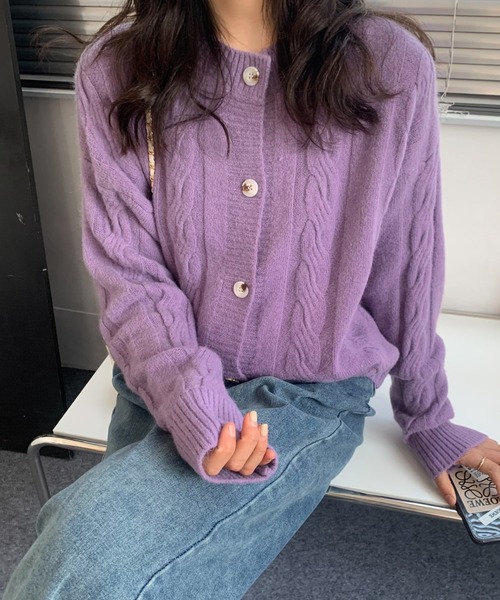 ABITOKYO（アビトーキョー）の「ケーブルニットカーディガン（カーディガン/ボレロ・レディース・ベージュ/モカ/パープル/マスタード/ネイビー/オレンジ/ダークグリーン/ボルドー/グレー・FREE）」の6枚目の写真