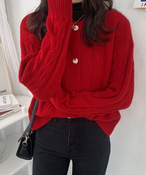 ABITOKYO（アビトーキョー）の「ケーブルニットカーディガン（カーディガン/ボレロ・レディース・ベージュ/モカ/パープル/マスタード/ネイビー/オレンジ/ダークグリーン/ボルドー/グレー・FREE）」の8枚目の写真