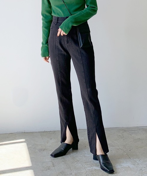 LIAN（リアン）の「デニム/ヘビーツイルスリットスキニーパンツ（デニムパンツ・レディース・ライトブルー/ブラック/アイボリー/ダークブラック/ブルー・SMALL/MEDIUM/LARGE）」の4枚目の写真