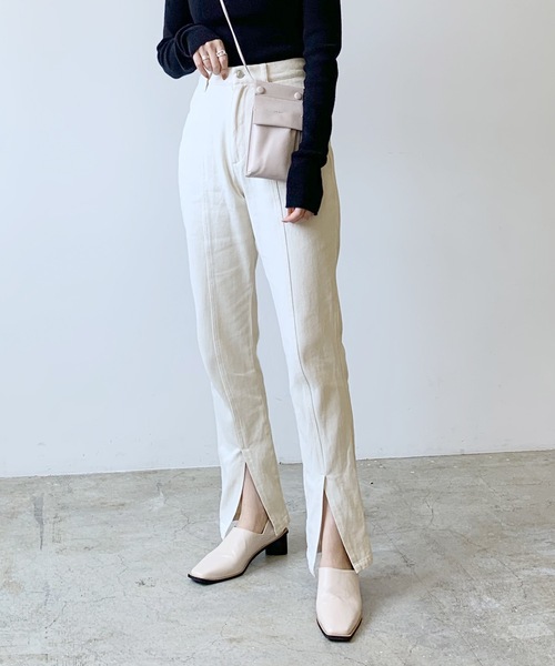 LIAN（リアン）の「デニム/ヘビーツイルスリットスキニーパンツ（デニムパンツ・レディース・ライトブルー/ブラック/アイボリー/ダークブラック/ブルー・SMALL/MEDIUM/LARGE）」の2枚目の写真