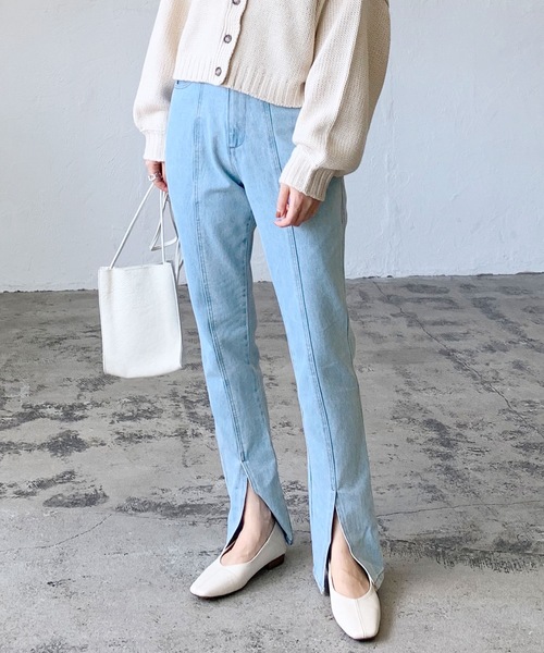 LIAN（リアン）の「デニム/ヘビーツイルスリットスキニーパンツ（デニムパンツ・レディース・ライトブルー/ブラック/アイボリー/ダークブラック/ブルー・SMALL/MEDIUM/LARGE）」の5枚目の写真