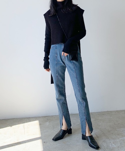 LIAN（リアン）の「デニム/ヘビーツイルスリットスキニーパンツ（デニムパンツ・レディース・ライトブルー/ブラック/アイボリー/ダークブラック/ブルー・SMALL/MEDIUM/LARGE）」の22枚目の写真