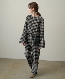 kastane ブラックチェック サロペット Kastane（カスタネ）の「チェックジャンプスーツ（サロペット