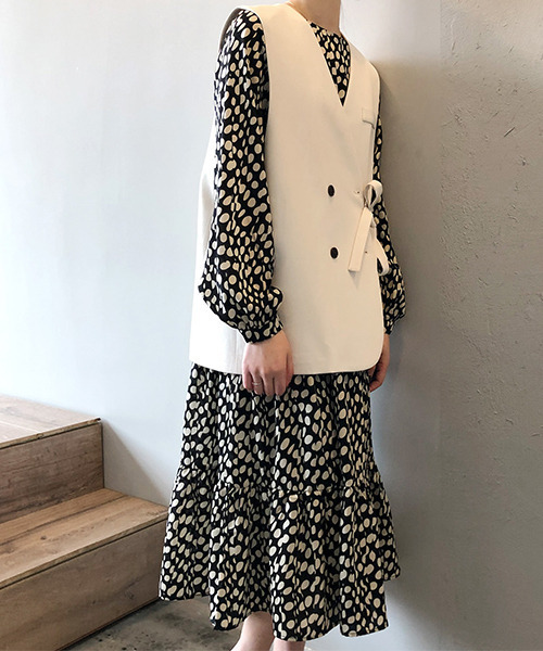 c.u.l(シーユーエル)の「【c.u.l:w】ドットシフォン ロング丈ワンピース culw105(ワンピース・レディース・ホワイト系その他/ブラック系その他・L/M)」の3枚目の写真