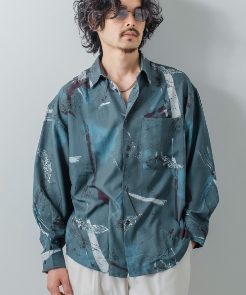 improves（インプローブス）の「アート グラフィック プリント レギュラーカラーシャツ（シャツ/ブラウス・メンズ・ライトグレー/サックスブルー/グレー/グリーン/オフホワイト/ラベンダー/ブラウン/ピンク・MEDIUM/LARGE）」の4枚目の写真