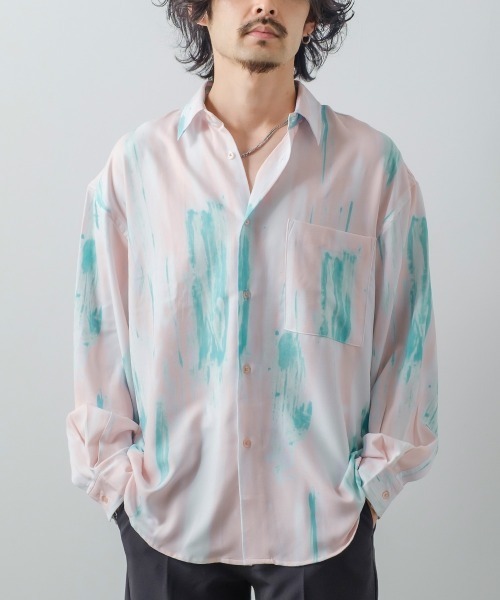 improves（インプローブス）の「アート グラフィック プリント レギュラーカラーシャツ（シャツ/ブラウス・メンズ・ライトグレー/サックスブルー/グレー/グリーン/オフホワイト/ラベンダー/ブラウン/ピンク・MEDIUM/LARGE）」の8枚目の写真