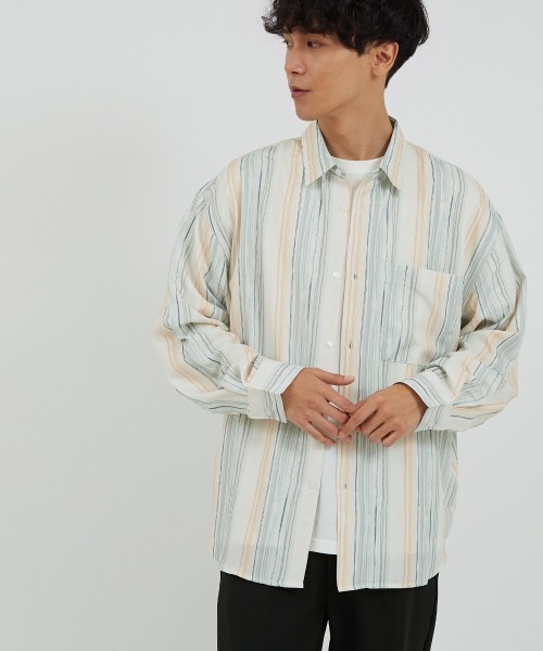 improves（インプローブス）の「アート グラフィック プリント レギュラーカラーシャツ（シャツ/ブラウス・メンズ・ライトグレー/サックスブルー/グレー/グリーン/オフホワイト/ラベンダー/ブラウン/ピンク・MEDIUM/LARGE）」の9枚目の写真