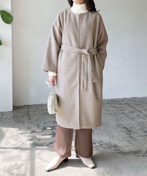 LIAN（リアン）の「ノーカラーコクーンコート（ノーカラーコート・レディース・モカ/アイボリー/ブラック/杢グレー・FREE）」の5枚目の写真