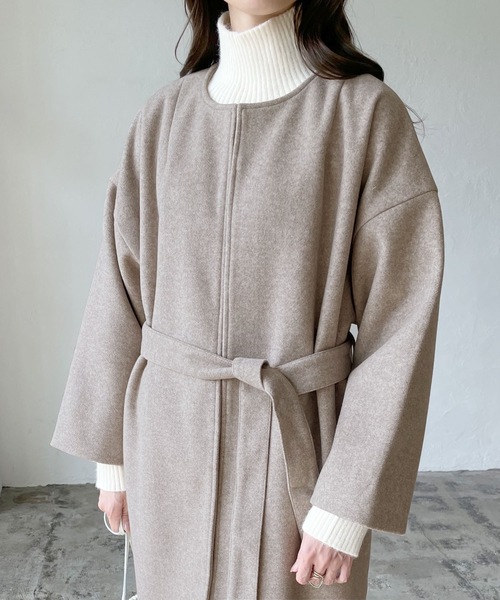 LIAN（リアン）の「ノーカラーコクーンコート（ノーカラーコート・レディース・モカ/アイボリー/ブラック/杢グレー・FREE）」の6枚目の写真